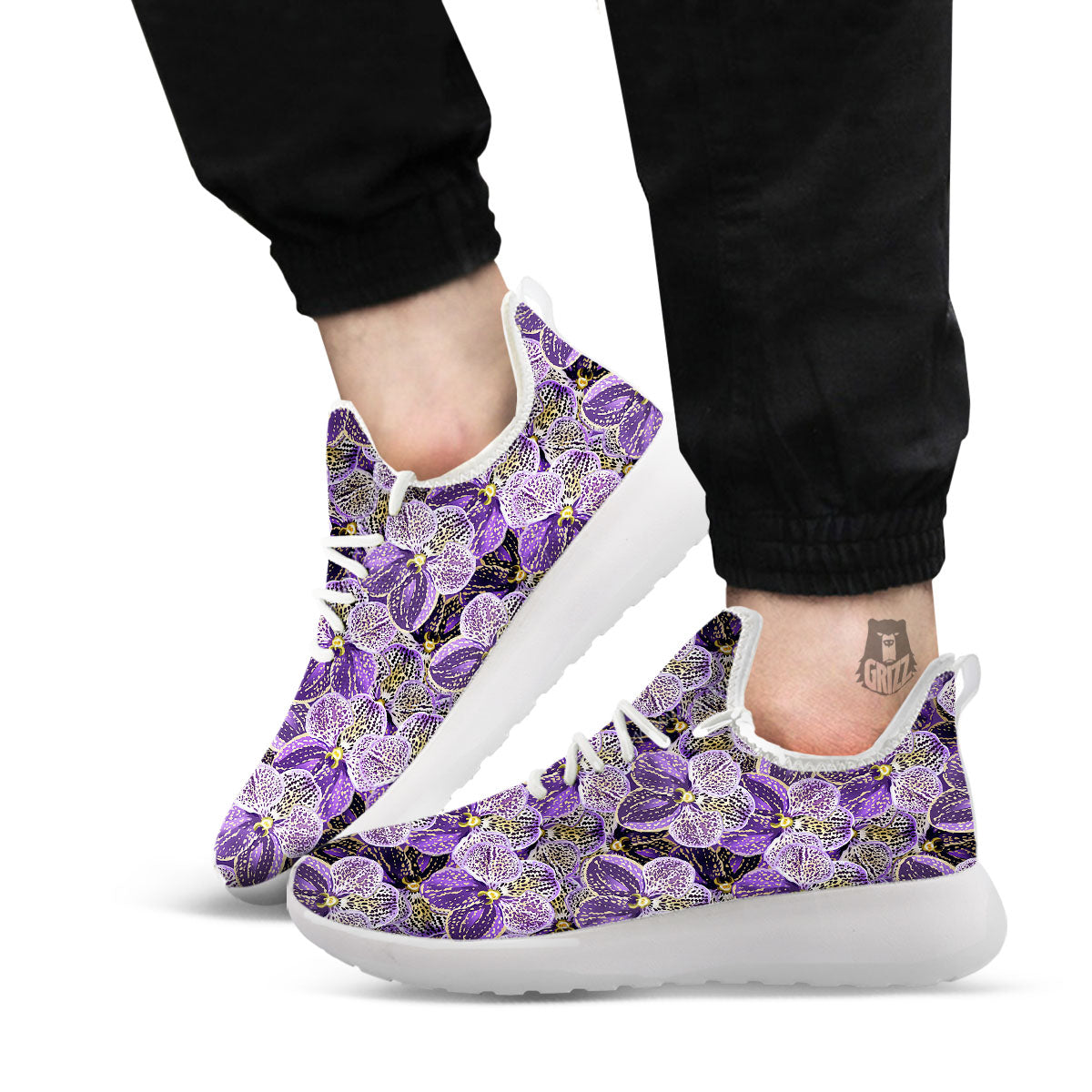 Flower Orchid Purple Print Pattern White Athletic Shoes-grizzshop