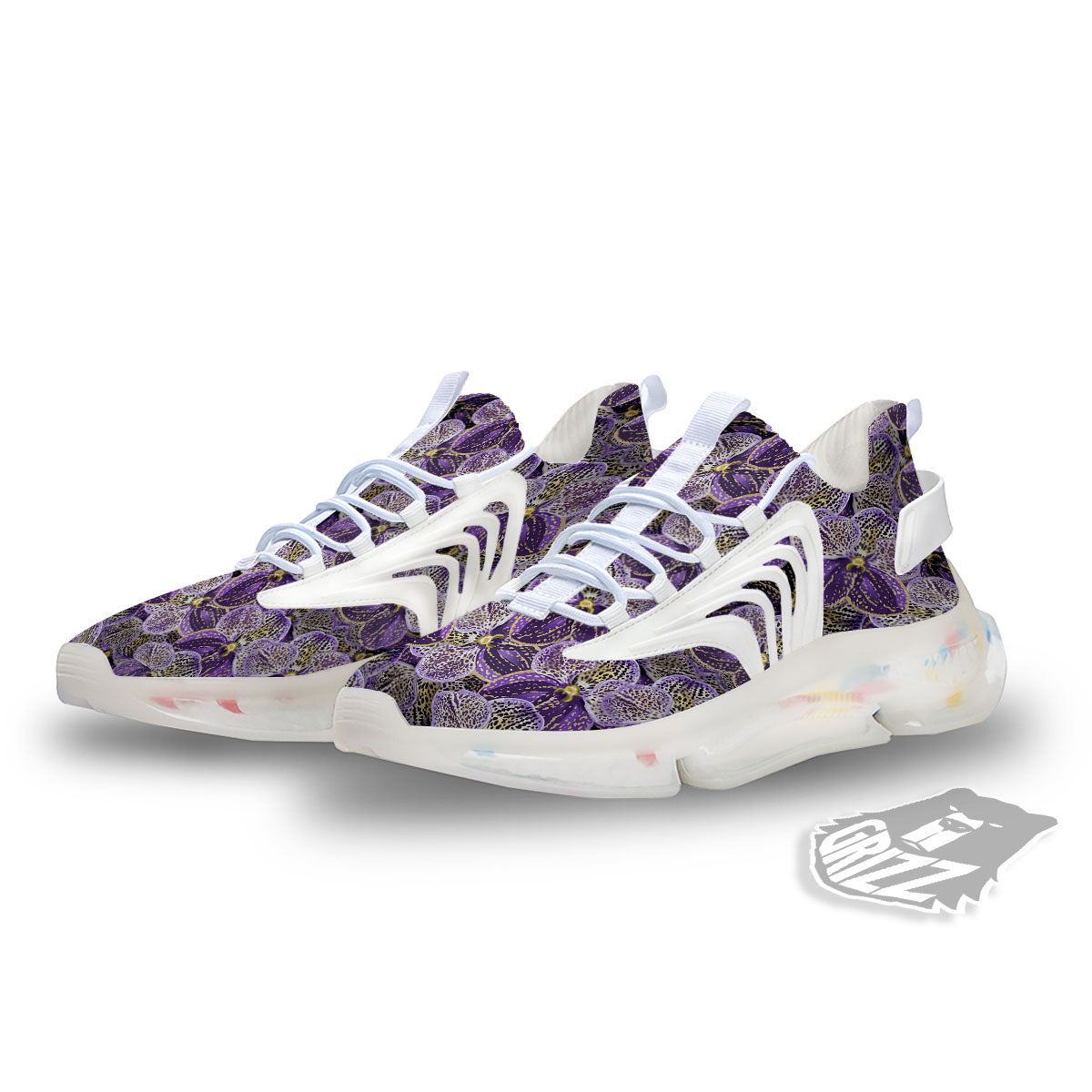 Flower Orchid Purple Print Pattern White Gym Shoes-grizzshop