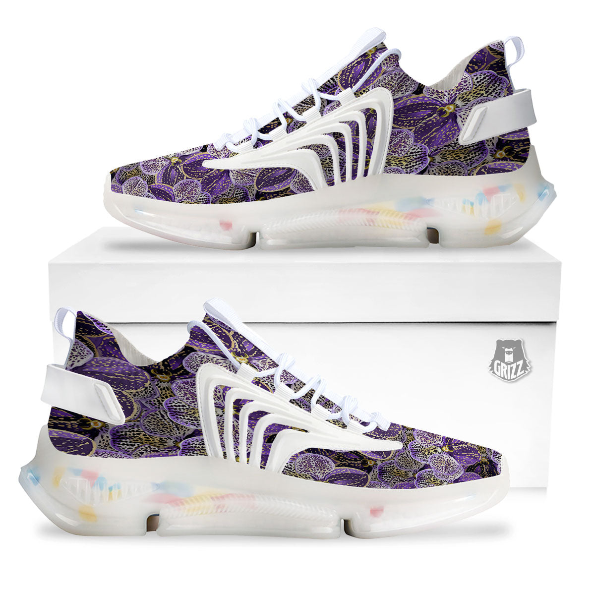 Flower Orchid Purple Print Pattern White Gym Shoes-grizzshop