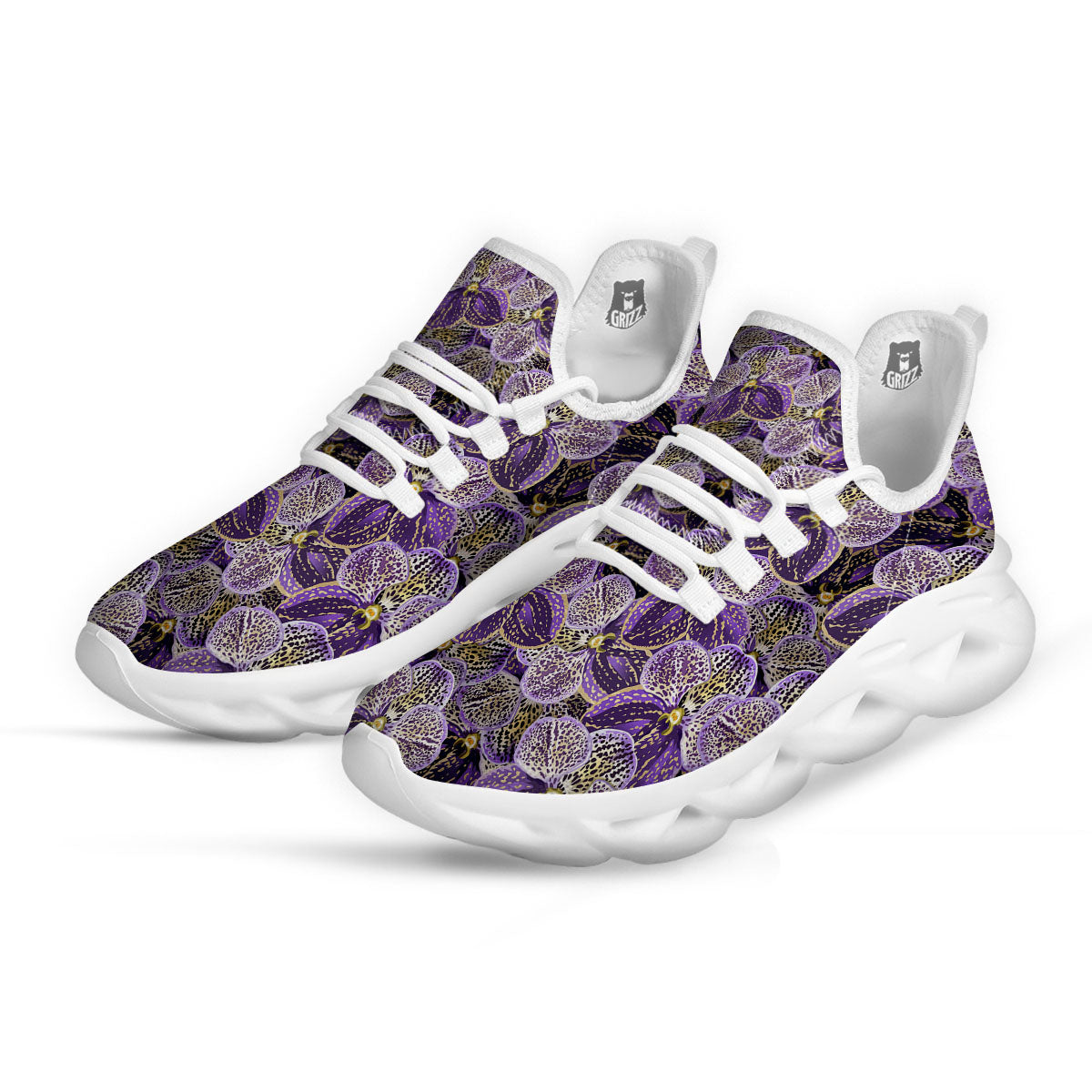 Flower Orchid Purple Print Pattern White Running Shoes-grizzshop