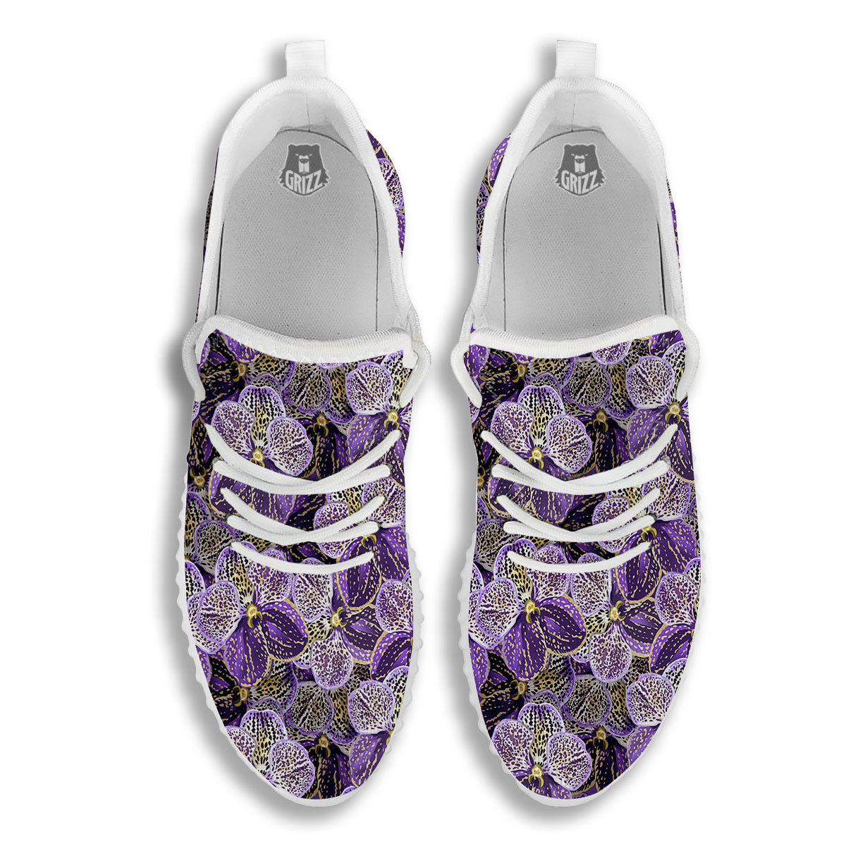Flower Orchid Purple Print Pattern White Walking Shoes-grizzshop