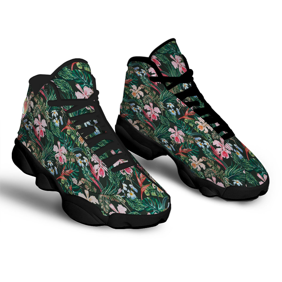 Flower Orchid Tropical Print Pattern Black Basketball Shoes-grizzshop