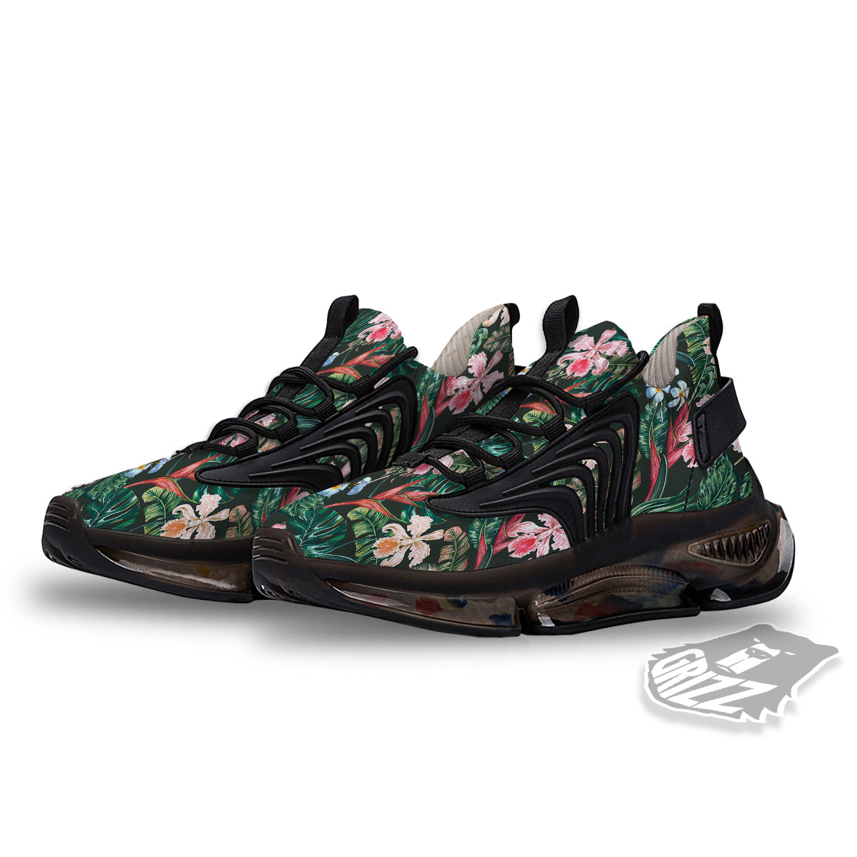 Flower Orchid Tropical Print Pattern Black Gym Shoes-grizzshop