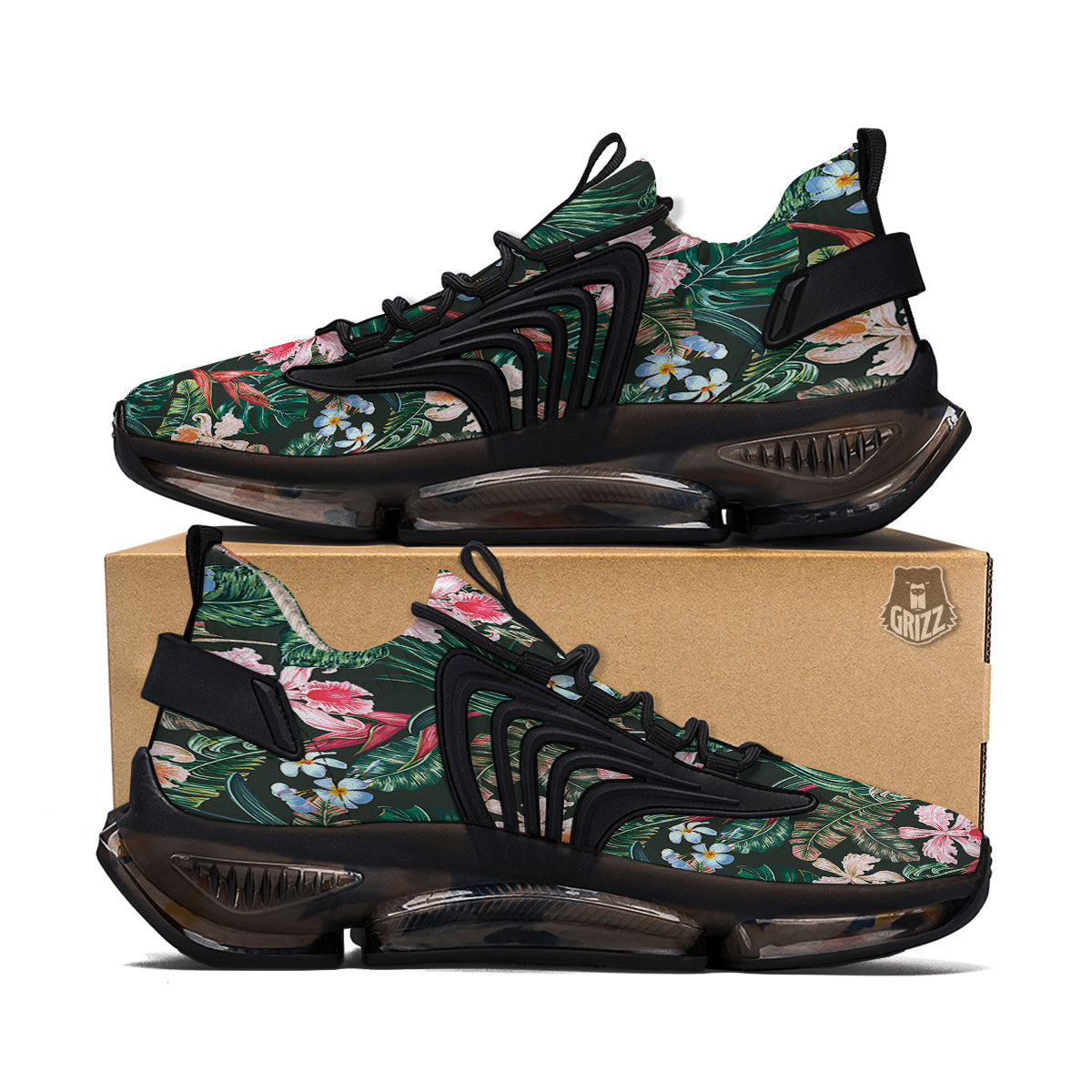 Flower Orchid Tropical Print Pattern Black Gym Shoes-grizzshop
