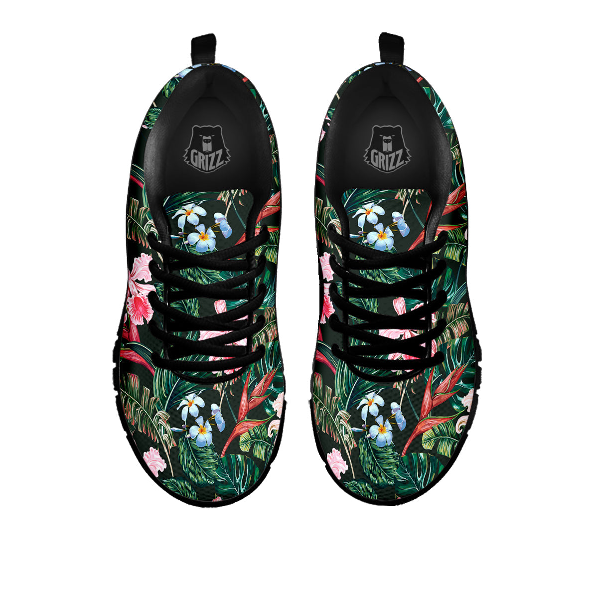 Flower Orchid Tropical Print Pattern Black Sneaker-grizzshop