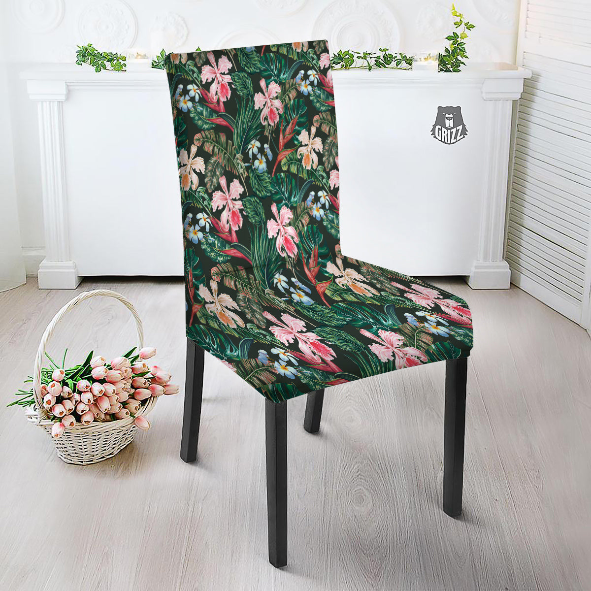Flower Orchid Tropical Print Pattern Dining Chair Slipcover-grizzshop