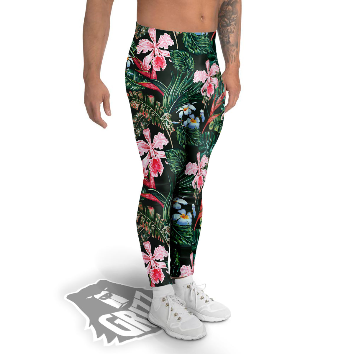 Flower Orchid Tropical Print Pattern Men's Leggings-grizzshop