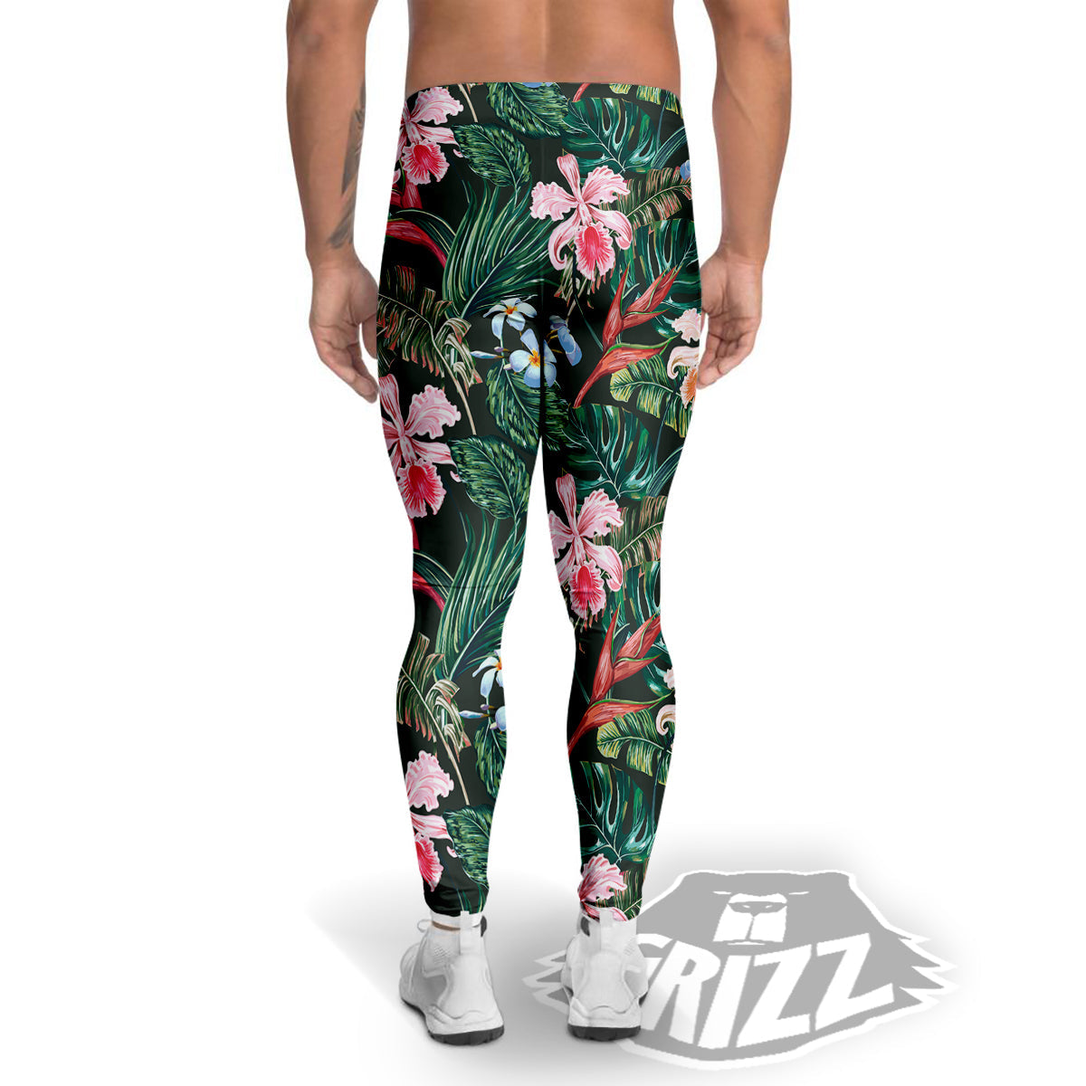 Flower Orchid Tropical Print Pattern Men's Leggings-grizzshop