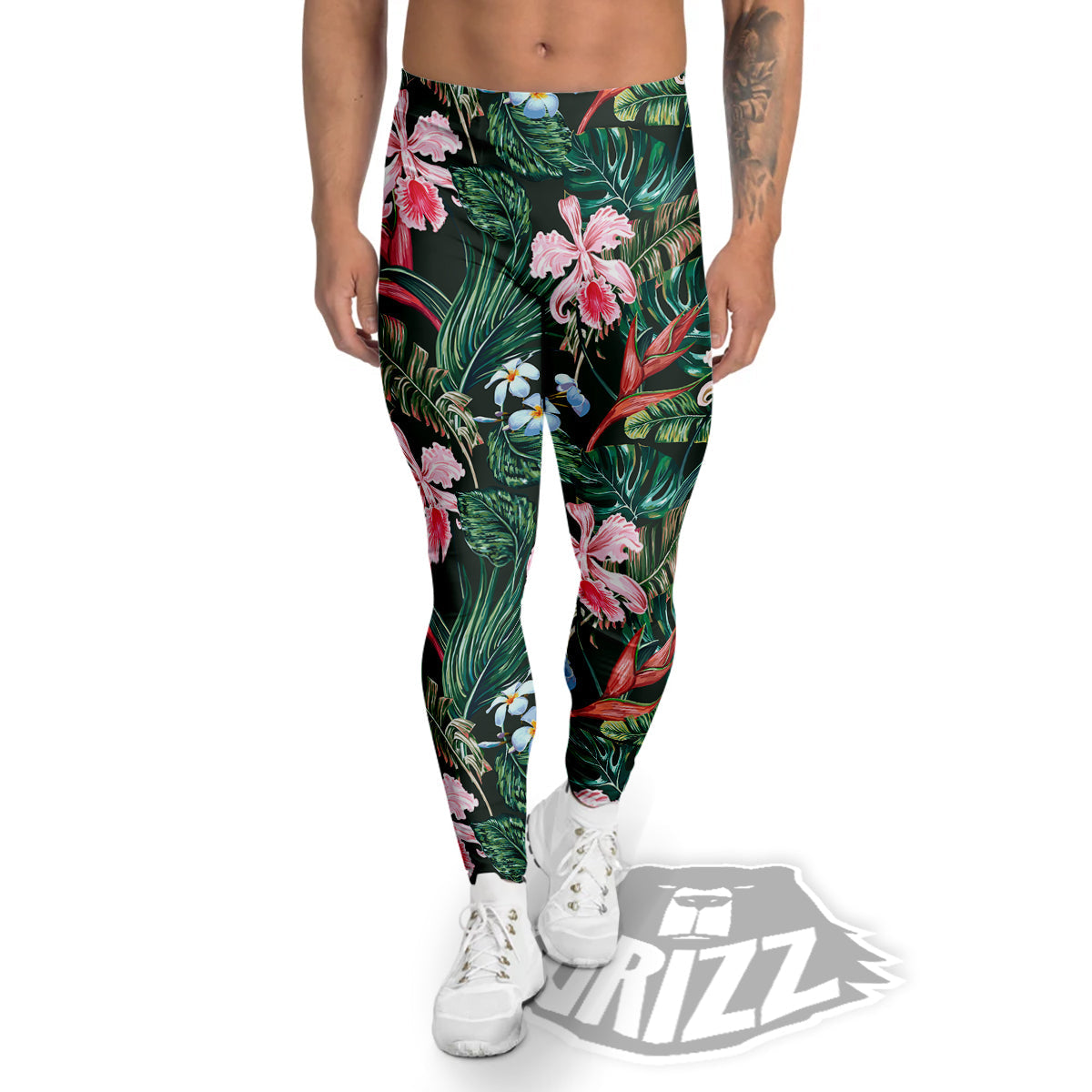 Flower Orchid Tropical Print Pattern Men's Leggings-grizzshop
