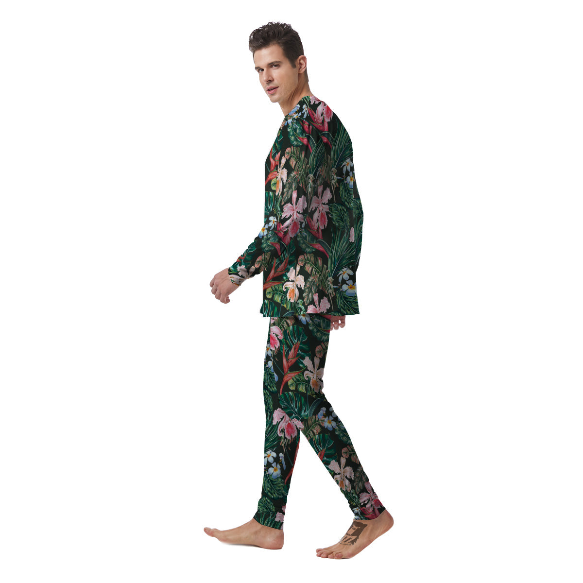 Flower Orchid Tropical Print Pattern Men's Pajamas-grizzshop