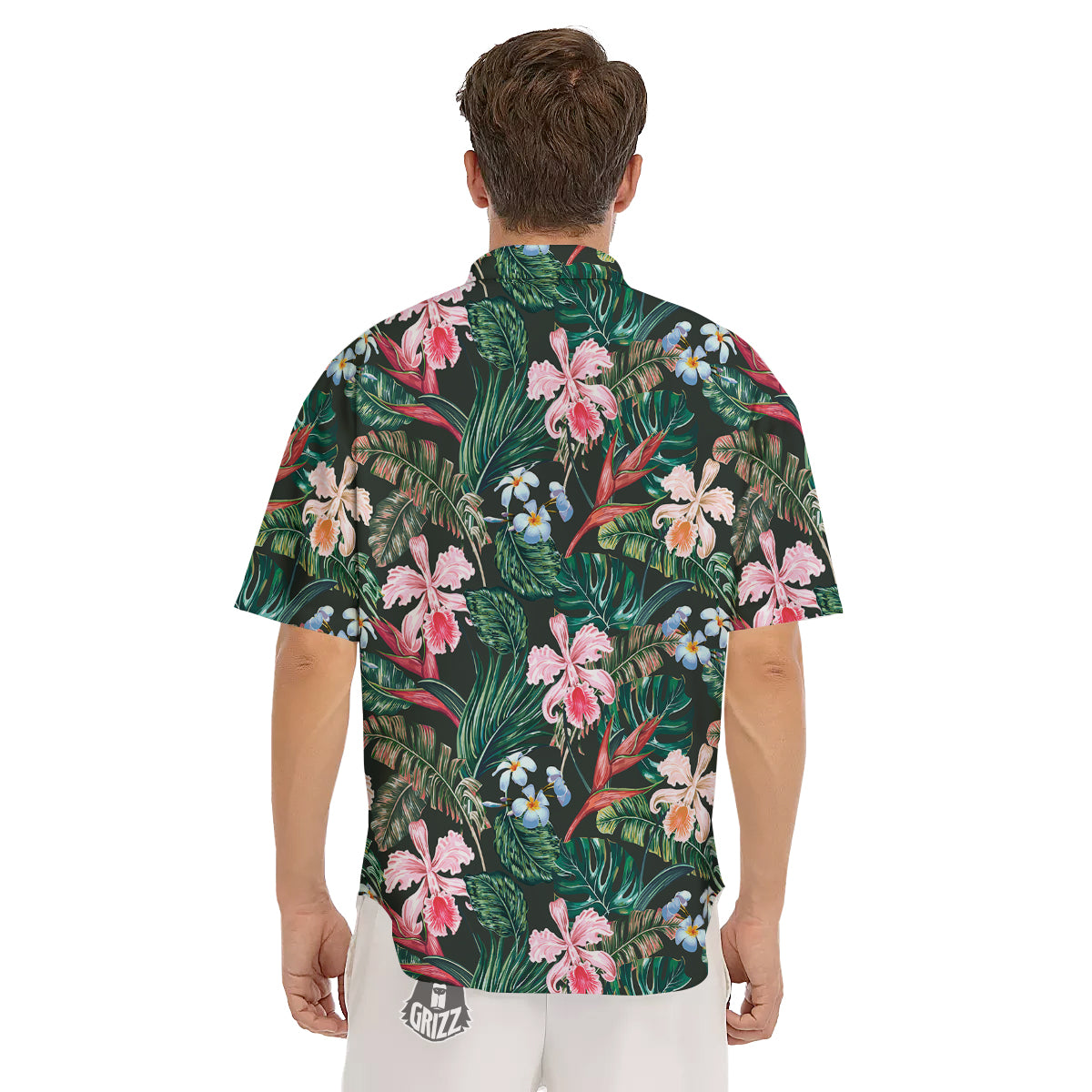 Flower Orchid Tropical Print Pattern Men's Short Sleeve Shirts-grizzshop