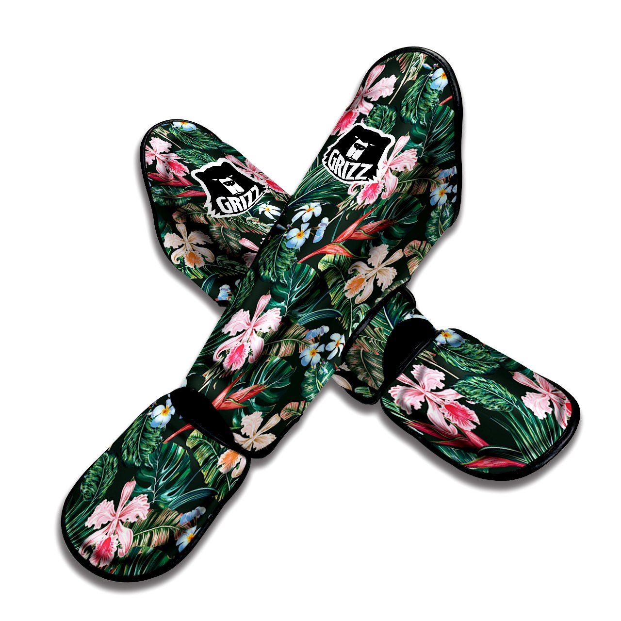 Flower Orchid Tropical Print Pattern Muay Thai Shin Guards-grizzshop