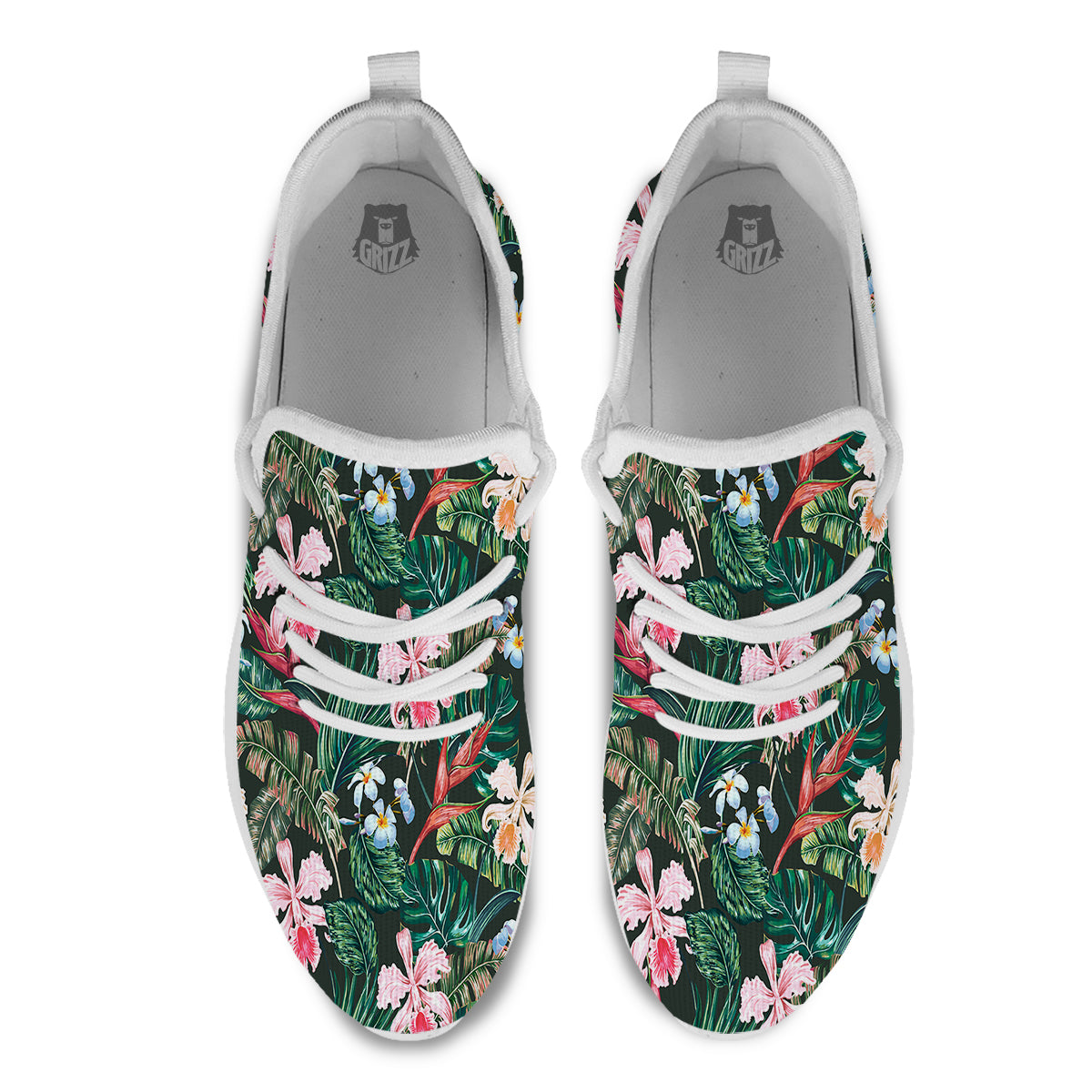 Flower Orchid Tropical Print Pattern White Athletic Shoes-grizzshop