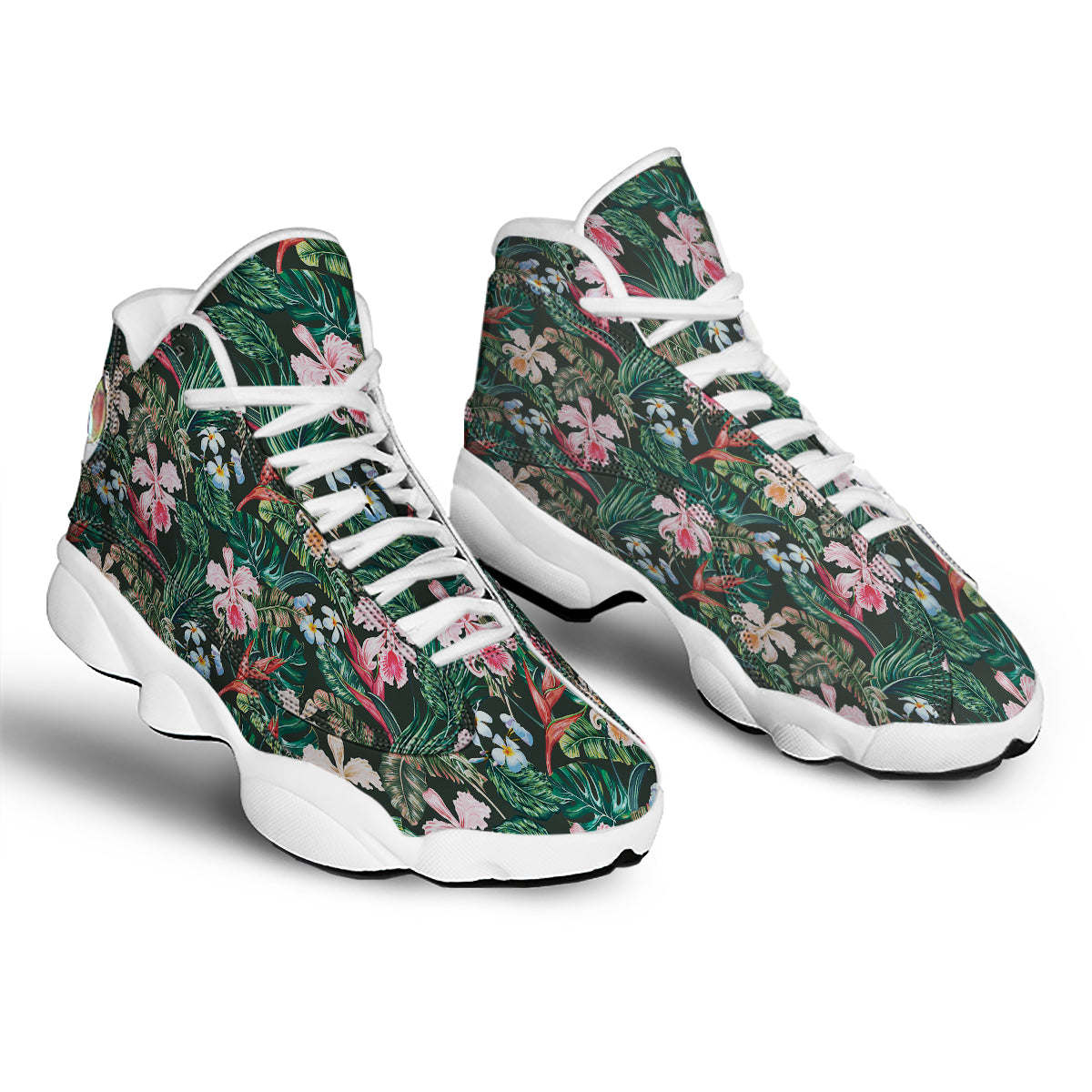 Flower Orchid Tropical Print Pattern White Basketball Shoes-grizzshop
