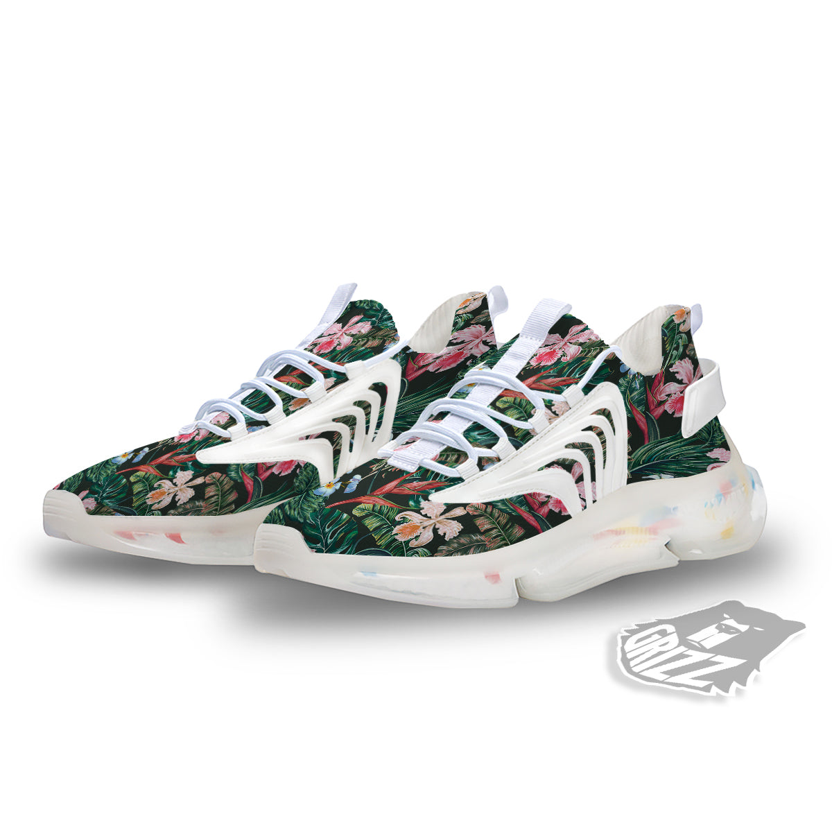 Flower Orchid Tropical Print Pattern White Gym Shoes-grizzshop