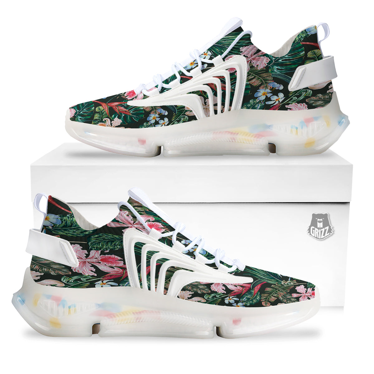 Flower Orchid Tropical Print Pattern White Gym Shoes-grizzshop