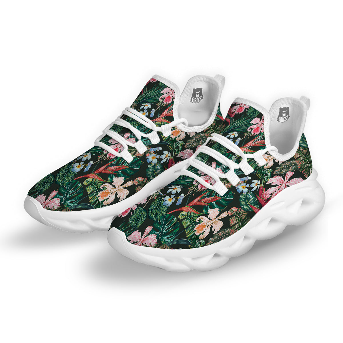 Flower Orchid Tropical Print Pattern White Running Shoes-grizzshop