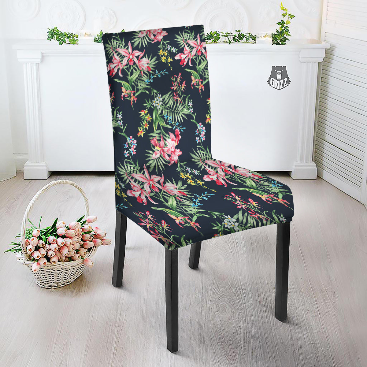 Flower Orchid Watercolor Print Pattern Dining Chair Slipcover-grizzshop