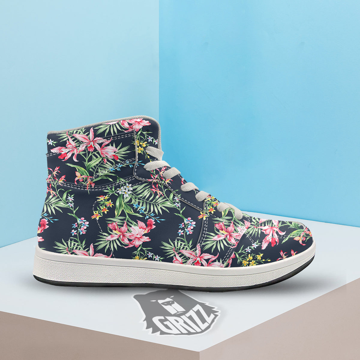 Flower Orchid Watercolor Print Pattern High Top Sneakers-grizzshop