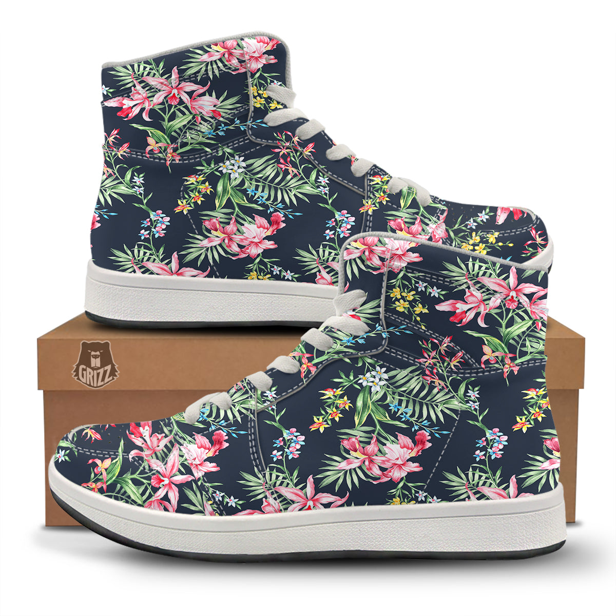 Flower Orchid Watercolor Print Pattern High Top Sneakers-grizzshop