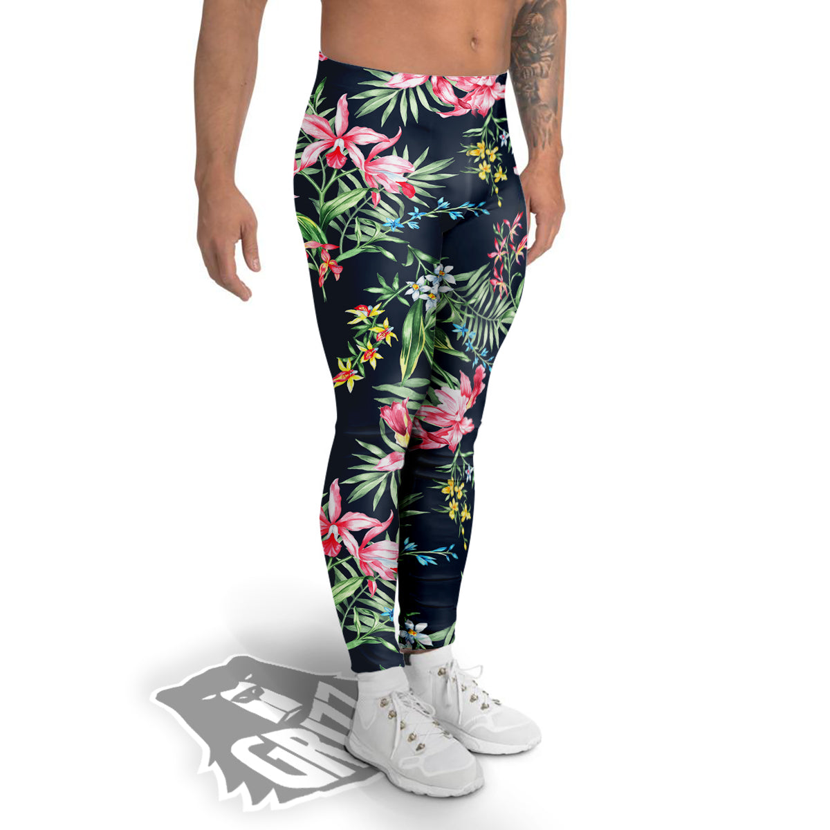 Flower Orchid Watercolor Print Pattern Men's Leggings-grizzshop