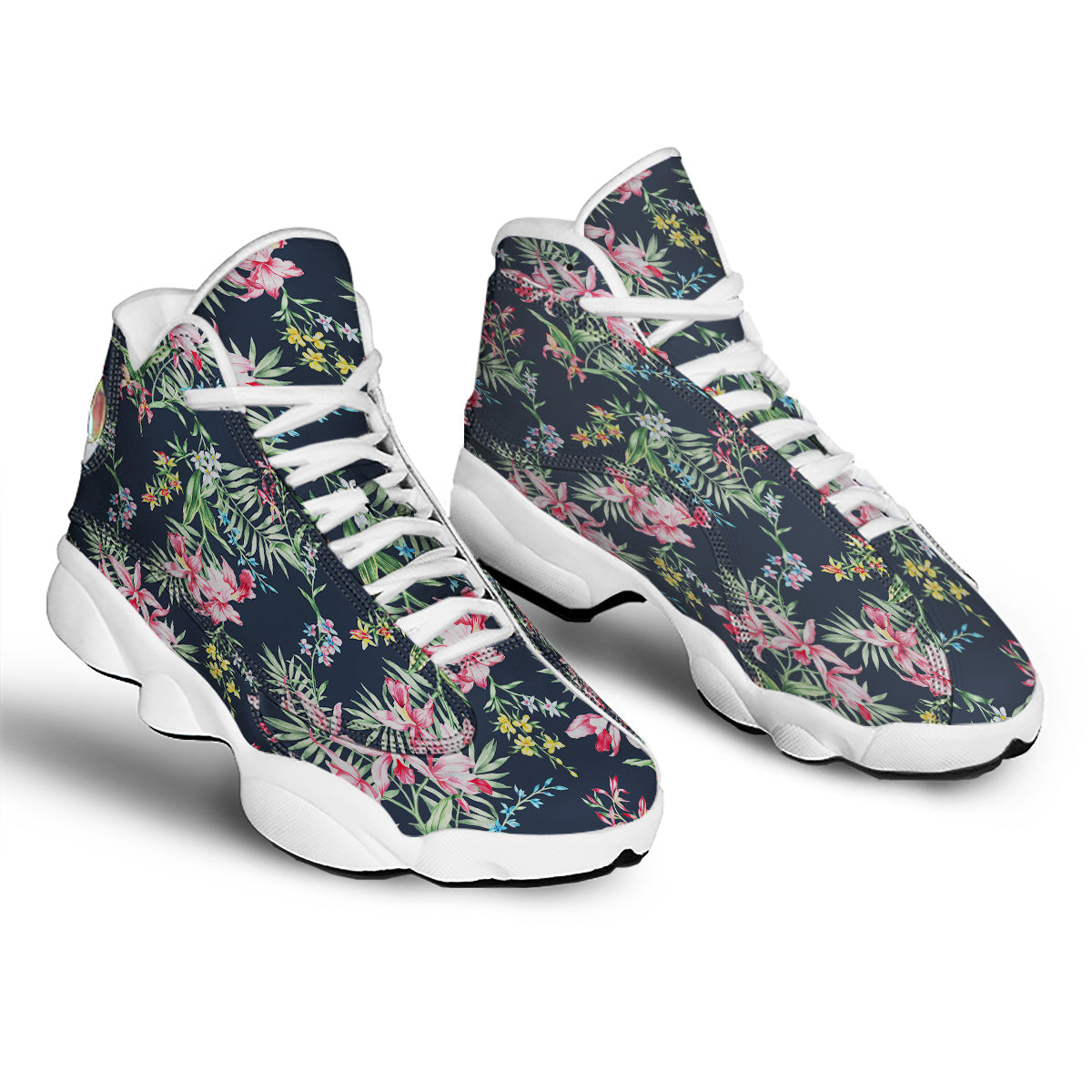 Flower Orchid Watercolor Print Pattern White Basketball Shoes-grizzshop