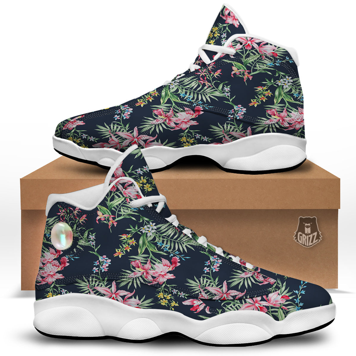 Flower Orchid Watercolor Print Pattern White Basketball Shoes-grizzshop