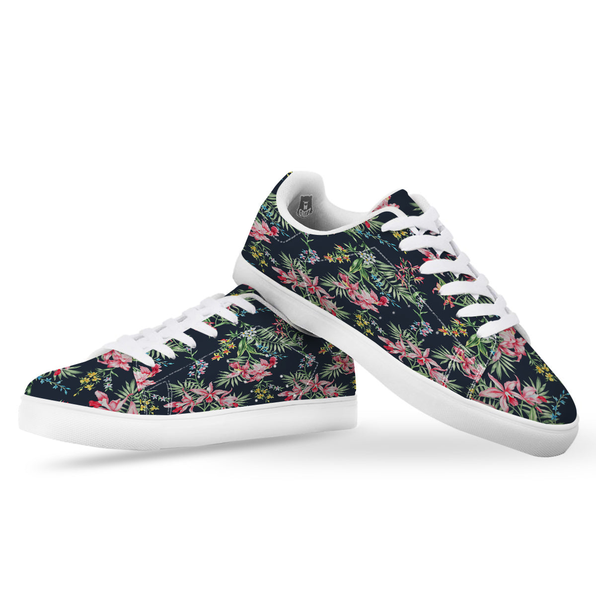 Flower Orchid Watercolor Print Pattern White Low Top Sneakers-grizzshop