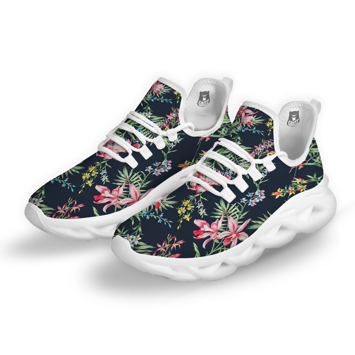 Flower Orchid Watercolor Print Pattern White Running Shoes-grizzshop