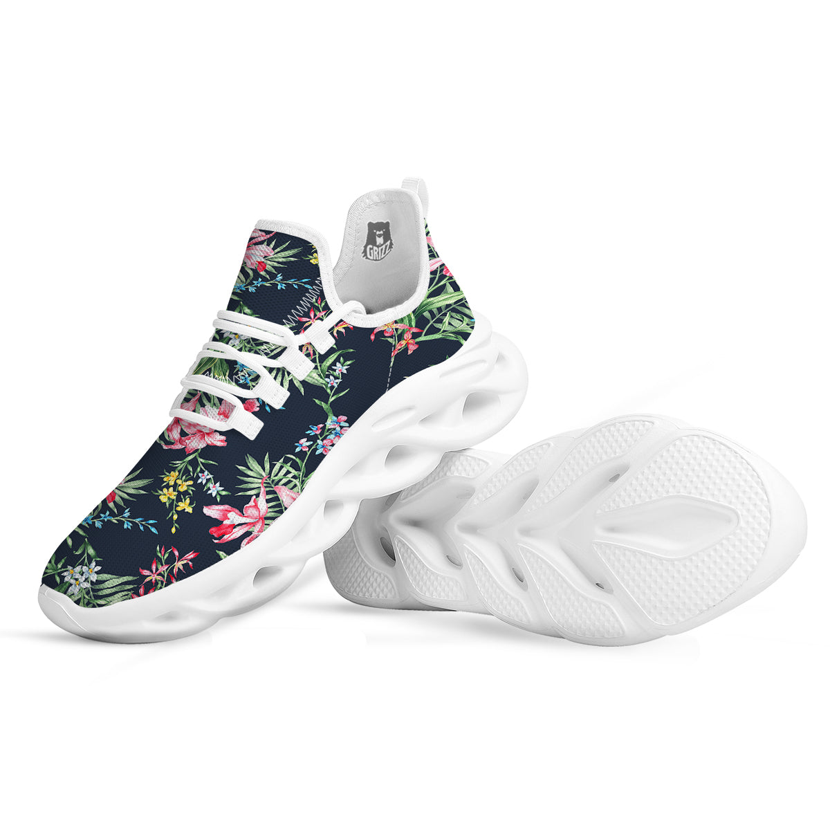 Flower Orchid Watercolor Print Pattern White Running Shoes-grizzshop