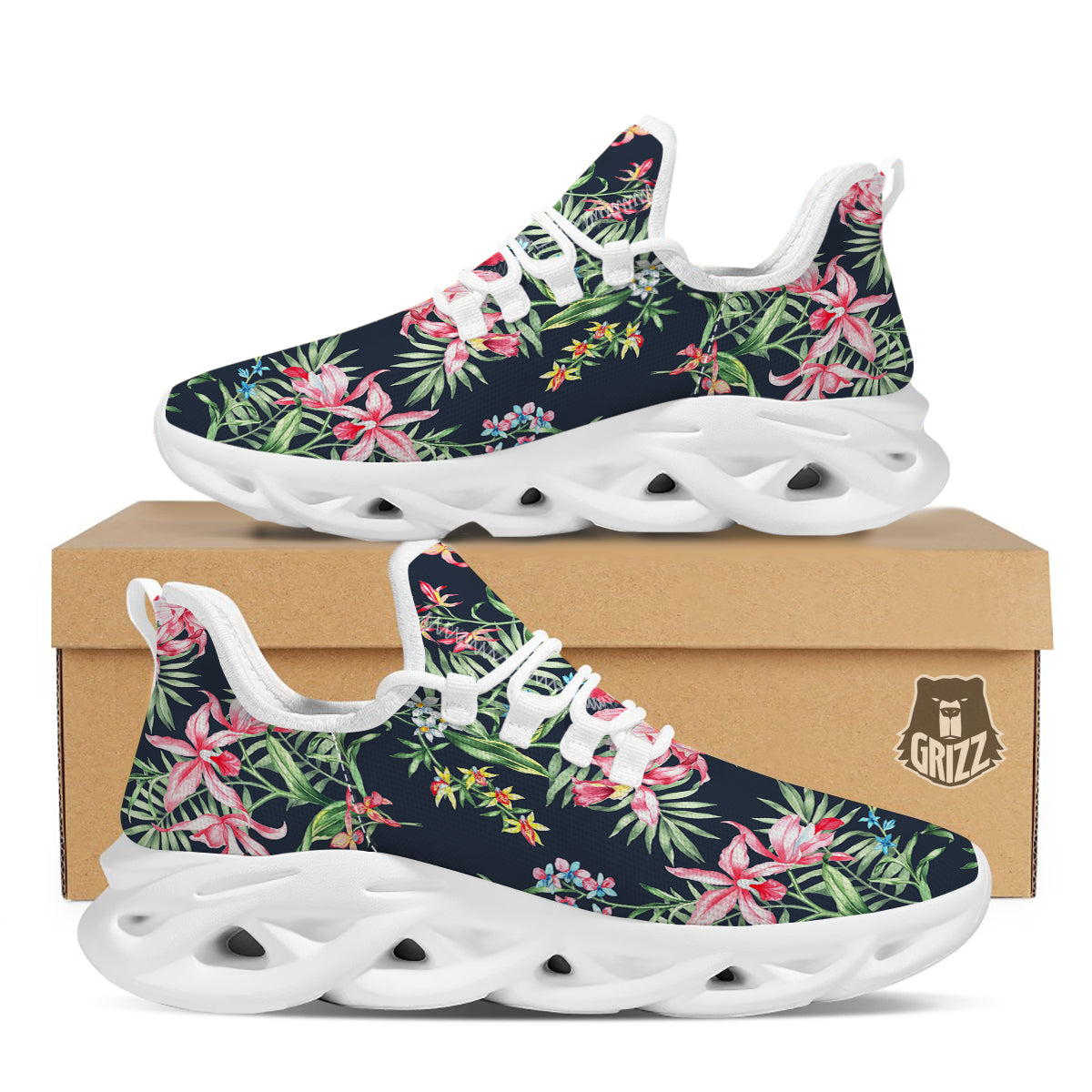 Flower Orchid Watercolor Print Pattern White Running Shoes-grizzshop