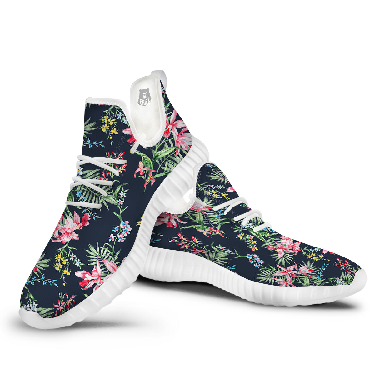 Flower Orchid Watercolor Print Pattern White Walking Shoes-grizzshop