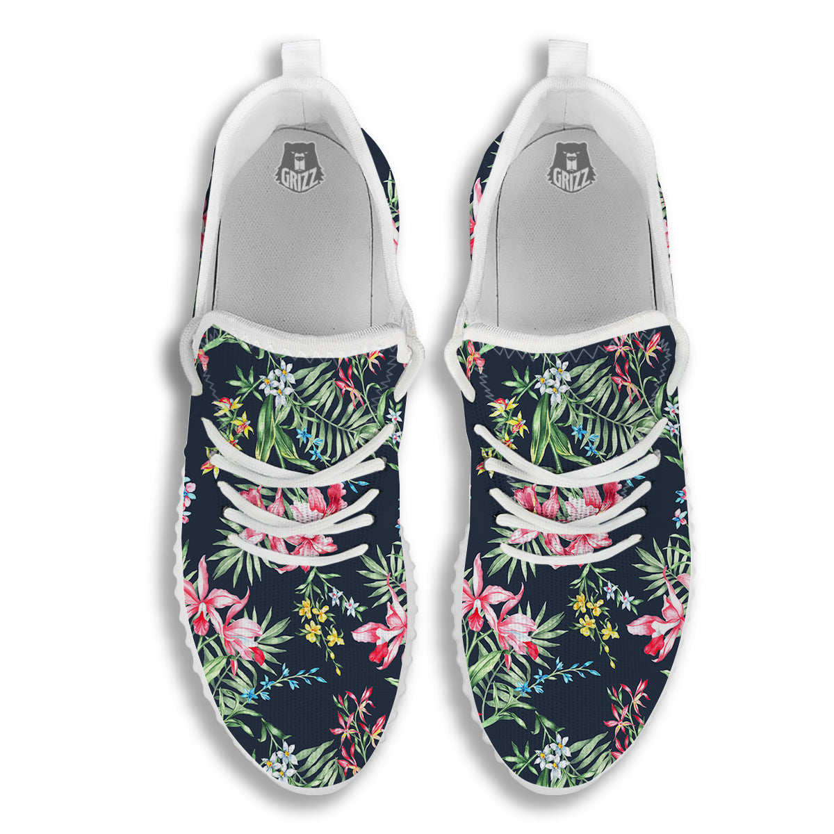 Flower Orchid Watercolor Print Pattern White Walking Shoes-grizzshop