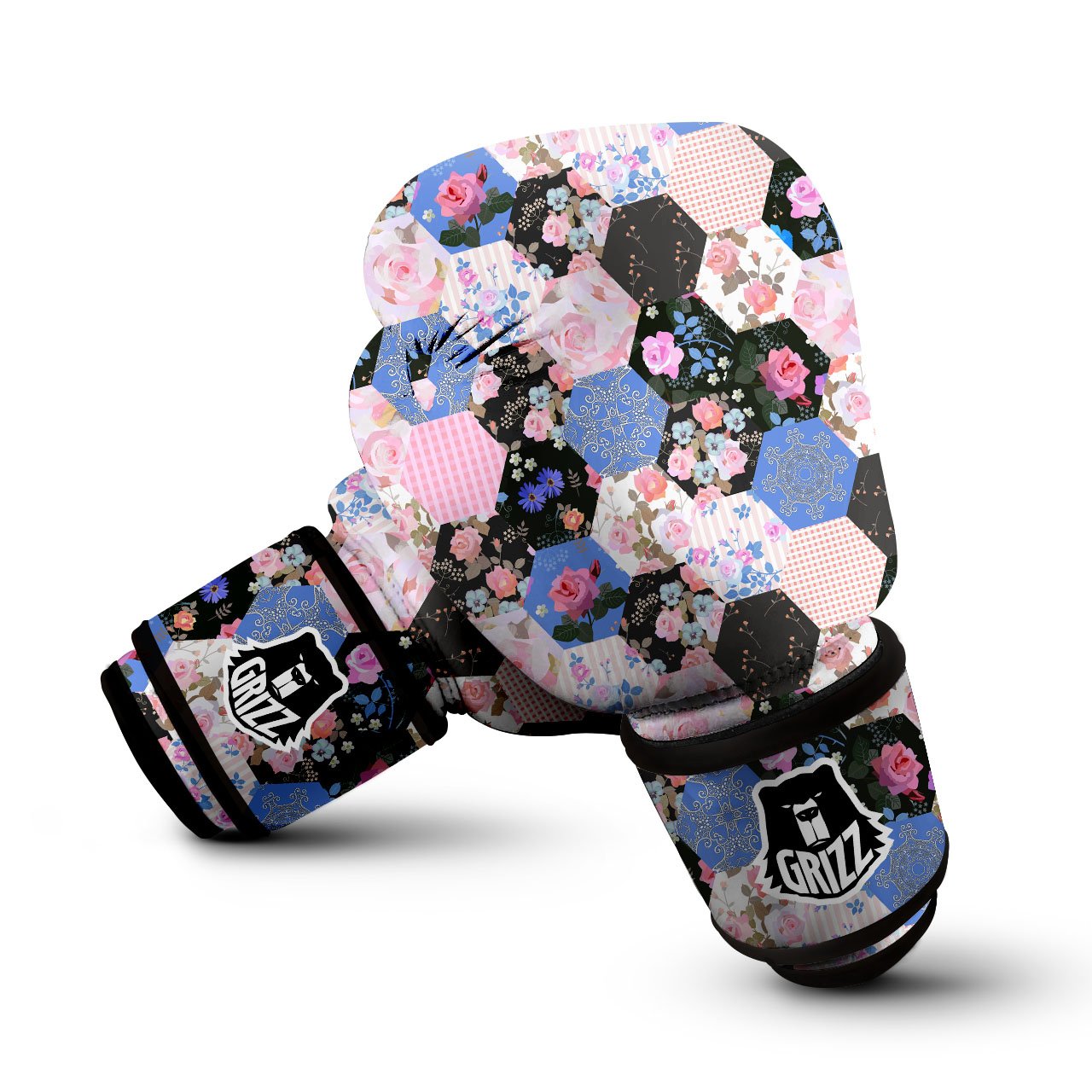 Flower Patchwork Pink Print Pattern Boxing Gloves-grizzshop