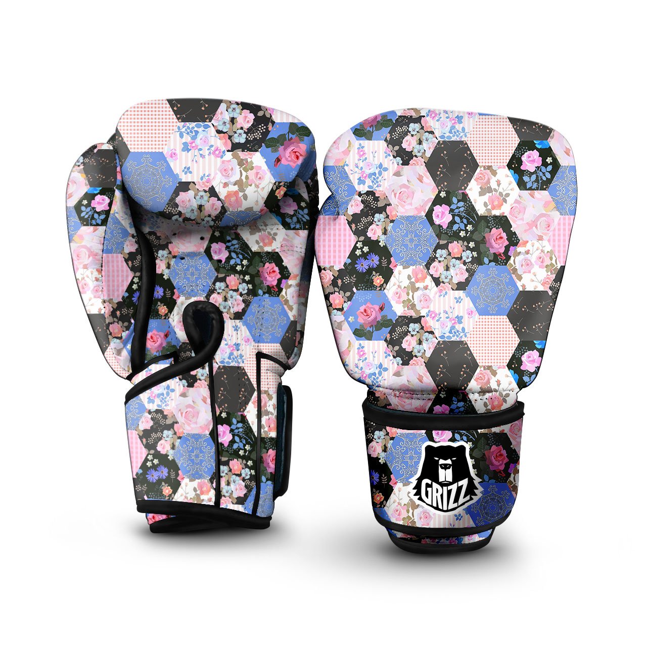 Flower Patchwork Pink Print Pattern Boxing Gloves-grizzshop