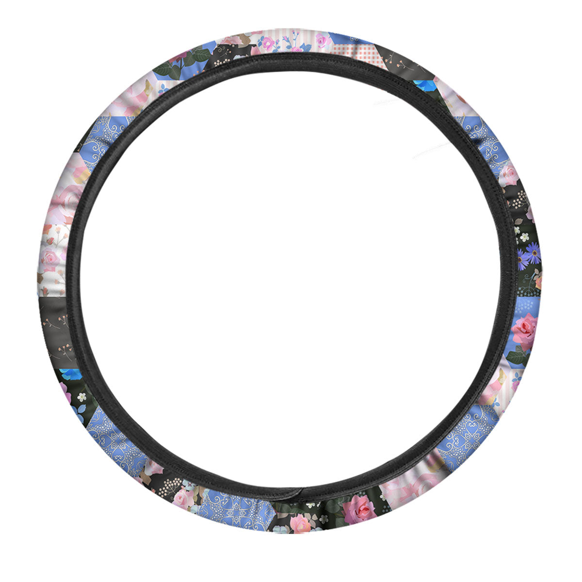 Flower Patchwork Pink Print Pattern Car Steering Wheel Cover-grizzshop