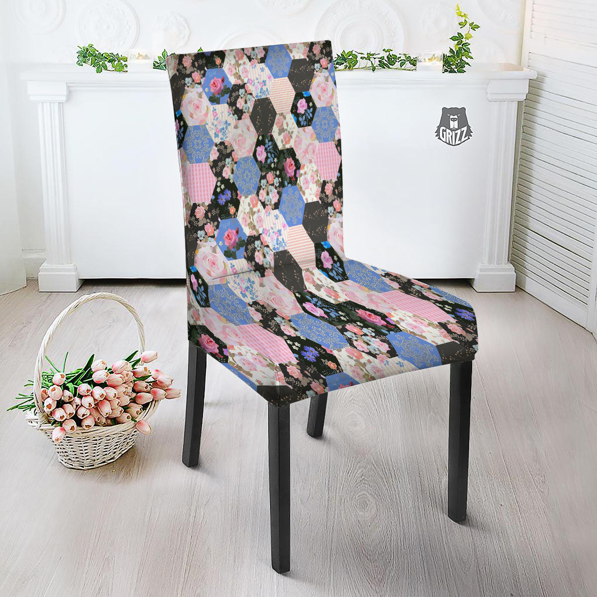 Flower Patchwork Pink Print Pattern Dining Chair Slipcover-grizzshop