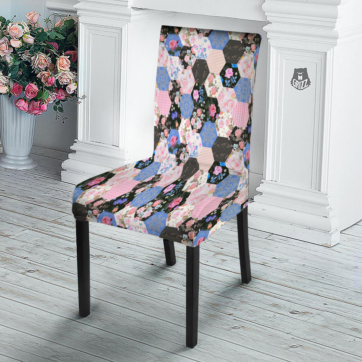 Flower Patchwork Pink Print Pattern Dining Chair Slipcover-grizzshop
