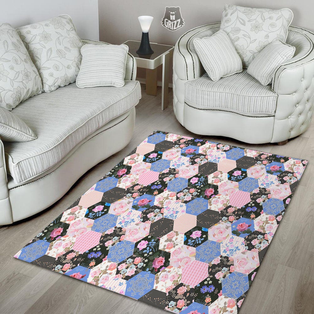 Flower Patchwork Pink Print Pattern Floor Mat-grizzshop