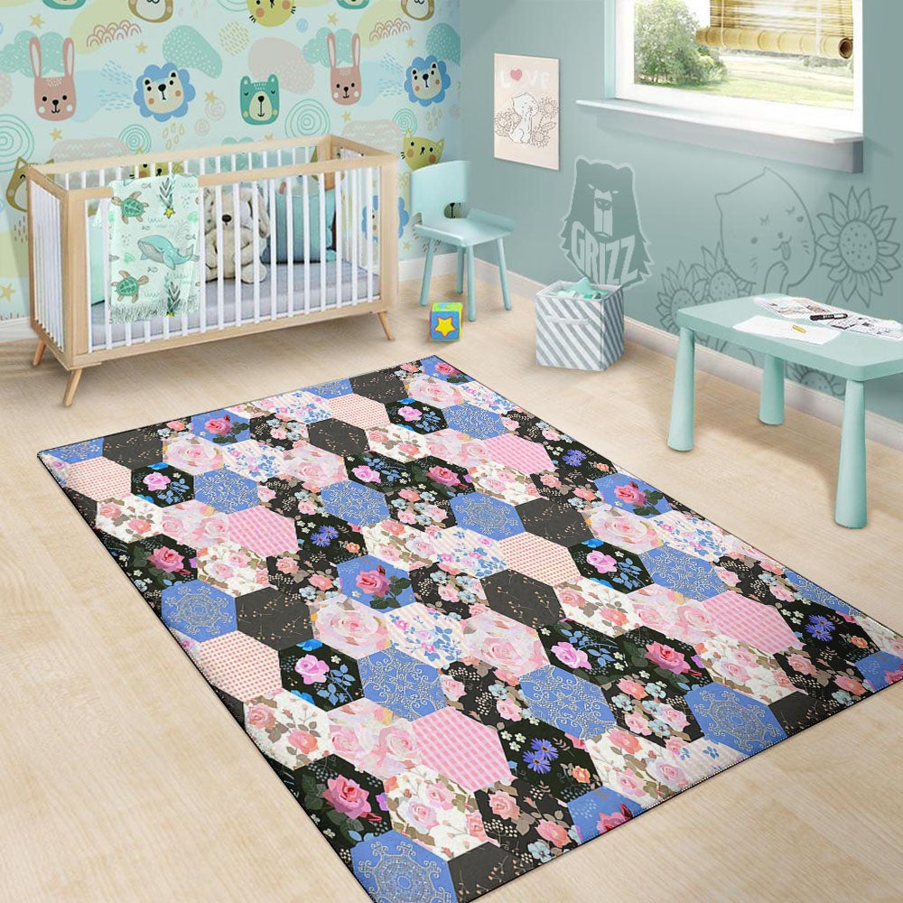 Flower Patchwork Pink Print Pattern Floor Mat-grizzshop