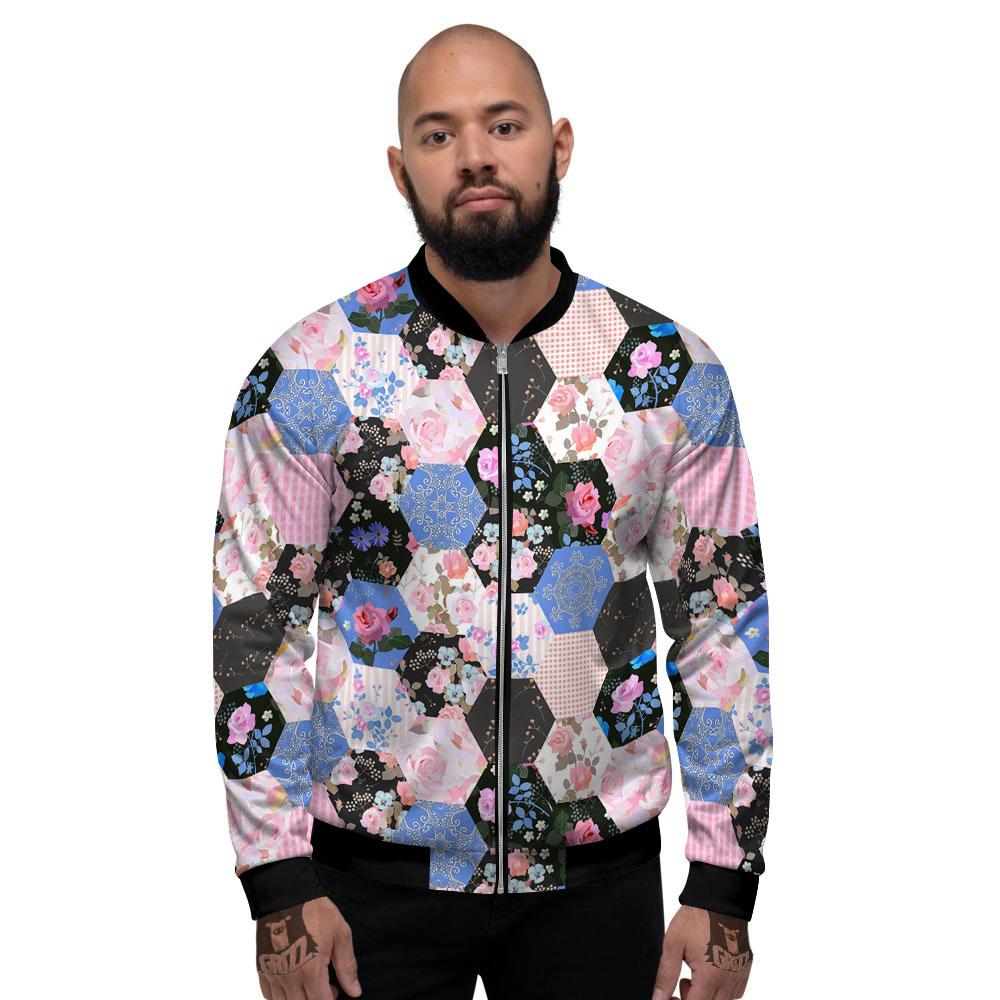 Flower Patchwork Pink Print Pattern Men's Bomber Jacket-grizzshop