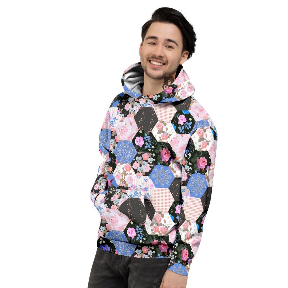 Flower Patchwork Pink Print Pattern Men's Hoodie-grizzshop