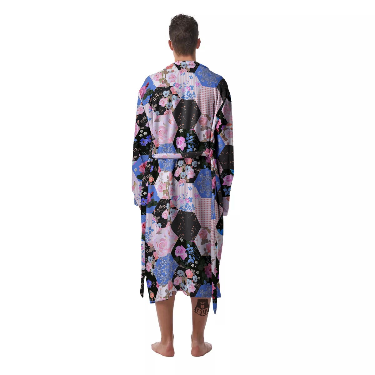 Flower Patchwork Pink Print Pattern Men's Robe-grizzshop