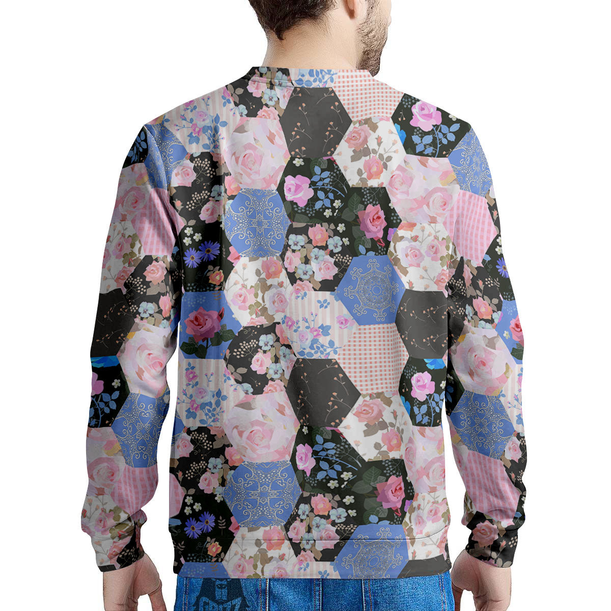 Flower Patchwork Pink Print Pattern Men's Sweatshirt-grizzshop