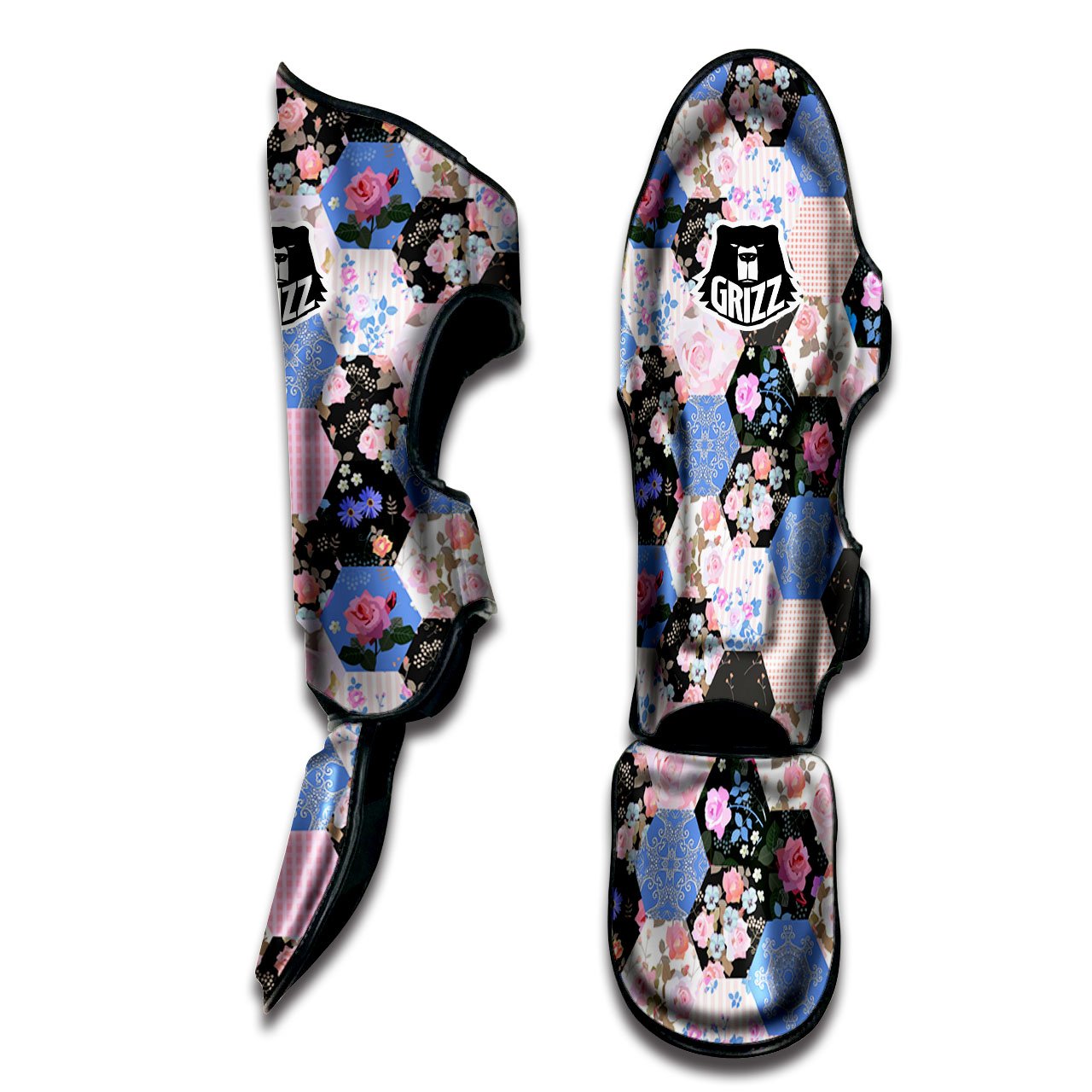 Flower Patchwork Pink Print Pattern Muay Thai Shin Guards-grizzshop