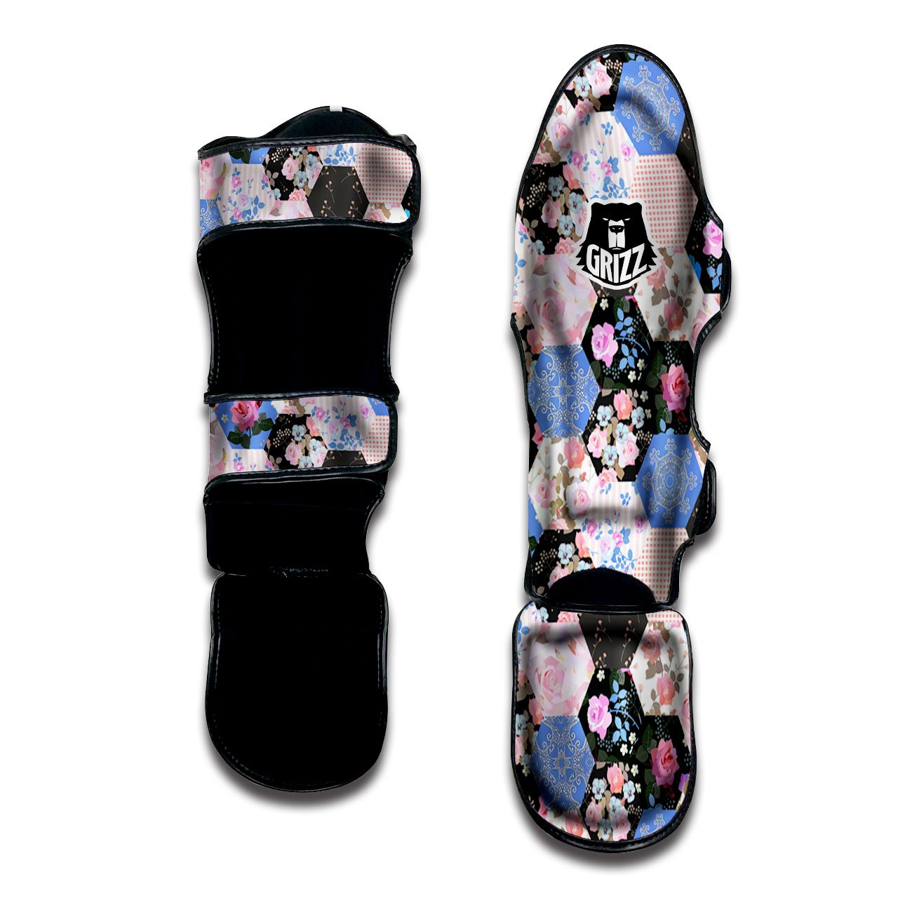 Flower Patchwork Pink Print Pattern Muay Thai Shin Guards-grizzshop