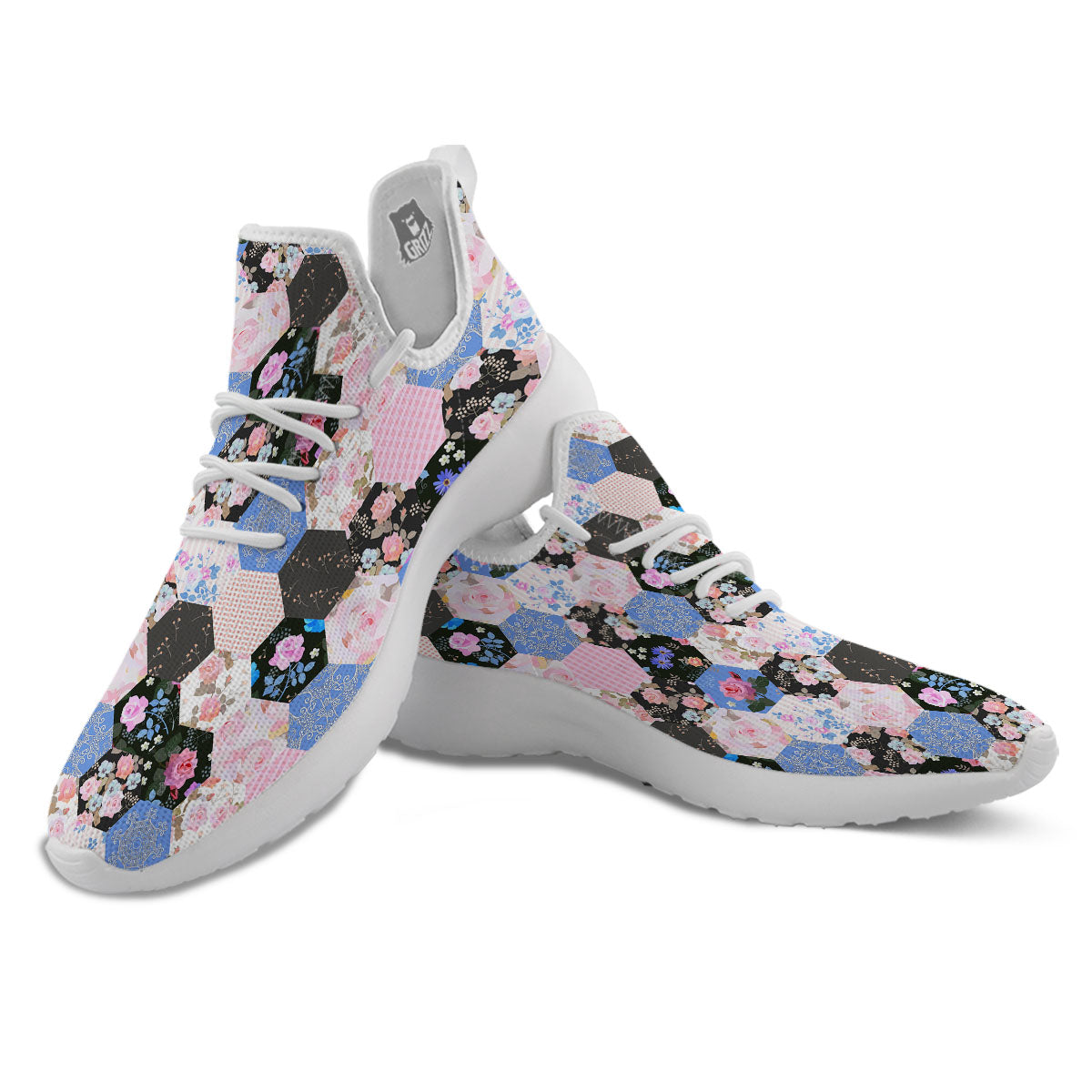 Flower Patchwork Pink Print Pattern White Athletic Shoes-grizzshop