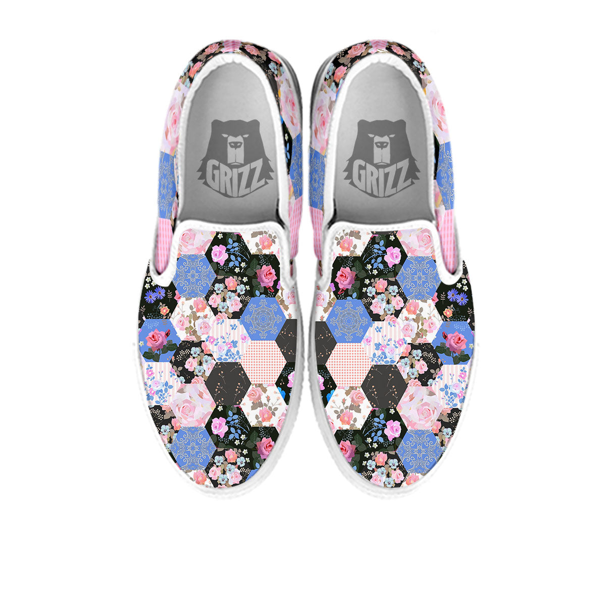 Flower Patchwork Pink Print Pattern White Slip On Shoes-grizzshop