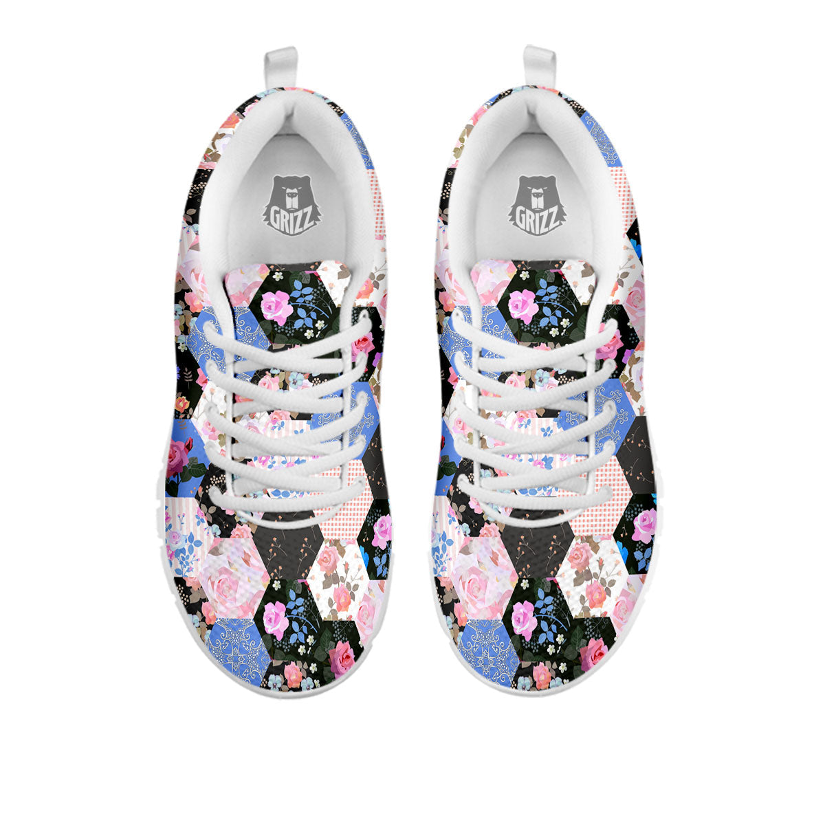 Flower Patchwork Pink Print Pattern White Sneaker-grizzshop