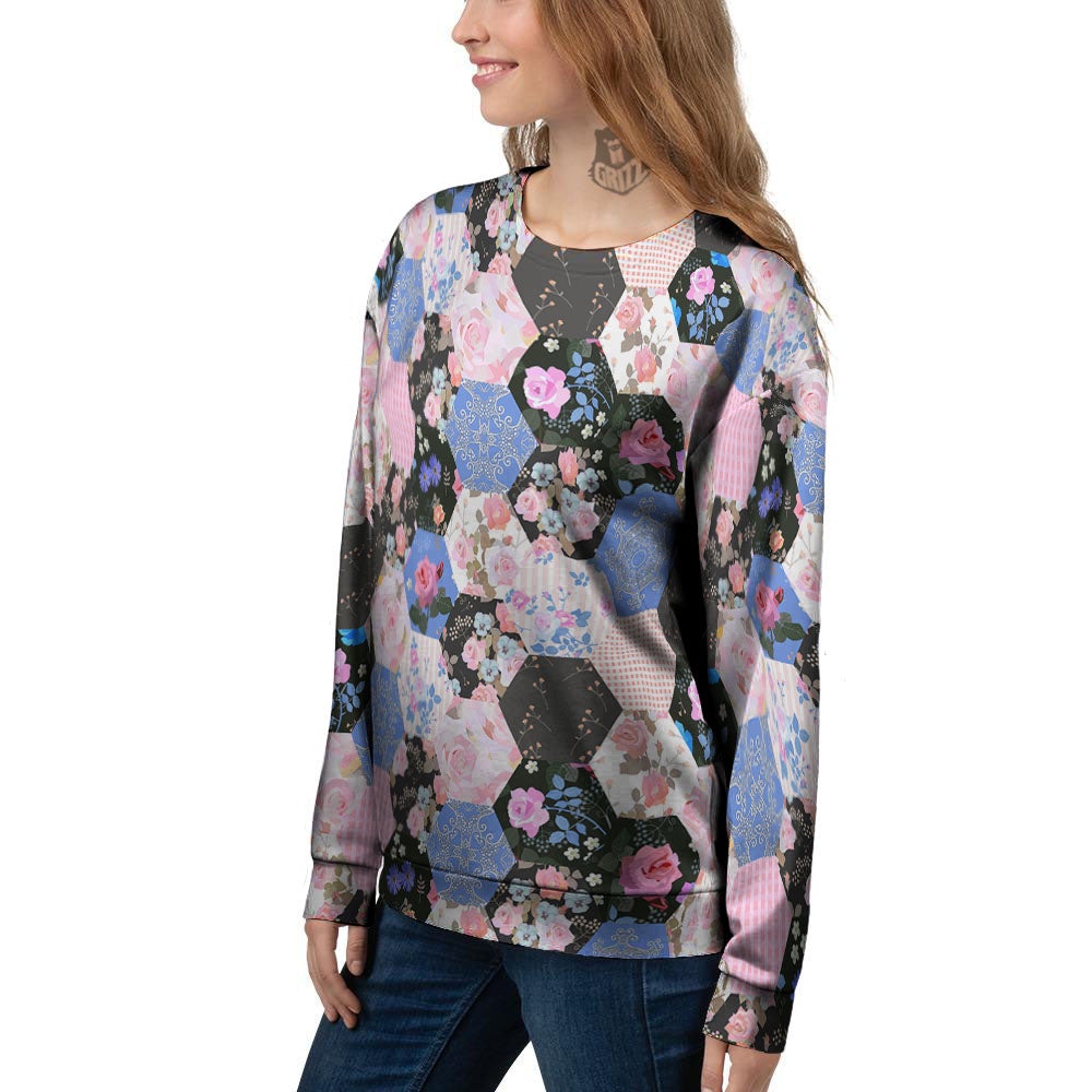 Flower Patchwork Pink Print Pattern Women's Sweatshirt-grizzshop